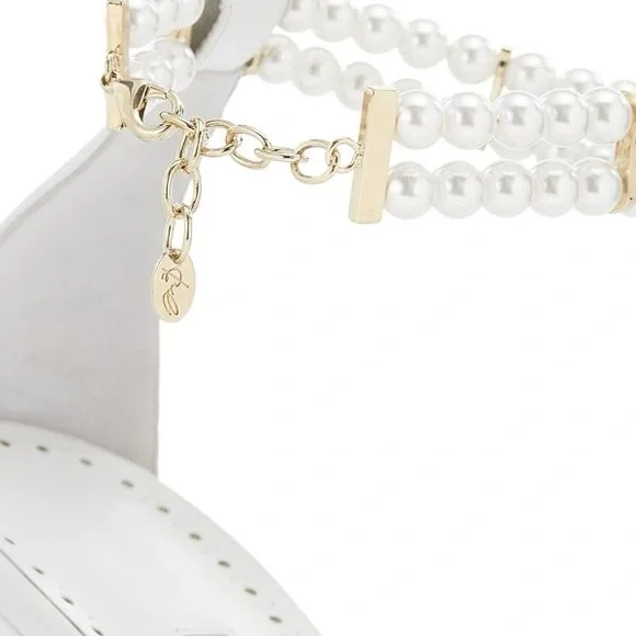 Manolo Blahnik White Pearl-Adorned Heels